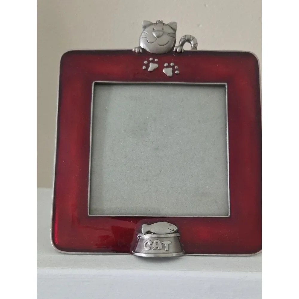 Red Cat Photo Frame with Pewter Accents